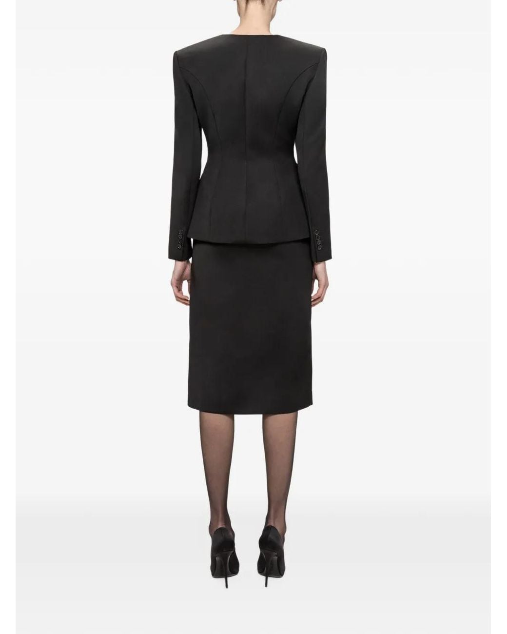 Nissa Black Wool-Blend Button Detail Midi Skirt