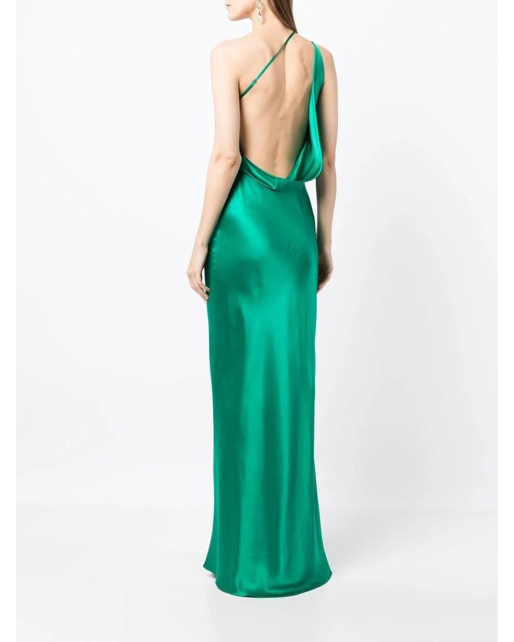 Michelle Mason Green Single-Shoulder Maxi Dress