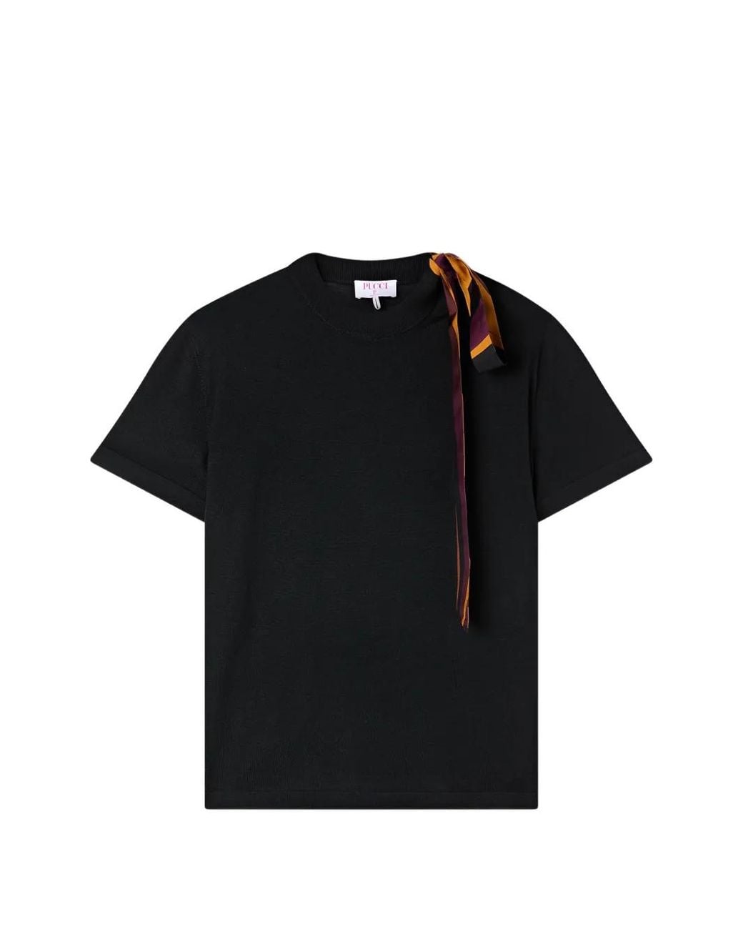 Emilio Pucci Black Wool T-Shirt With Scarf Detail