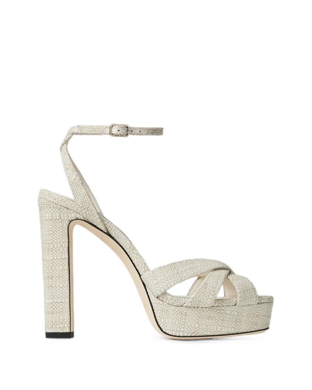 Jimmy Choo White Kove 120 Natural Fine Raffia-Effect Platform Sandals