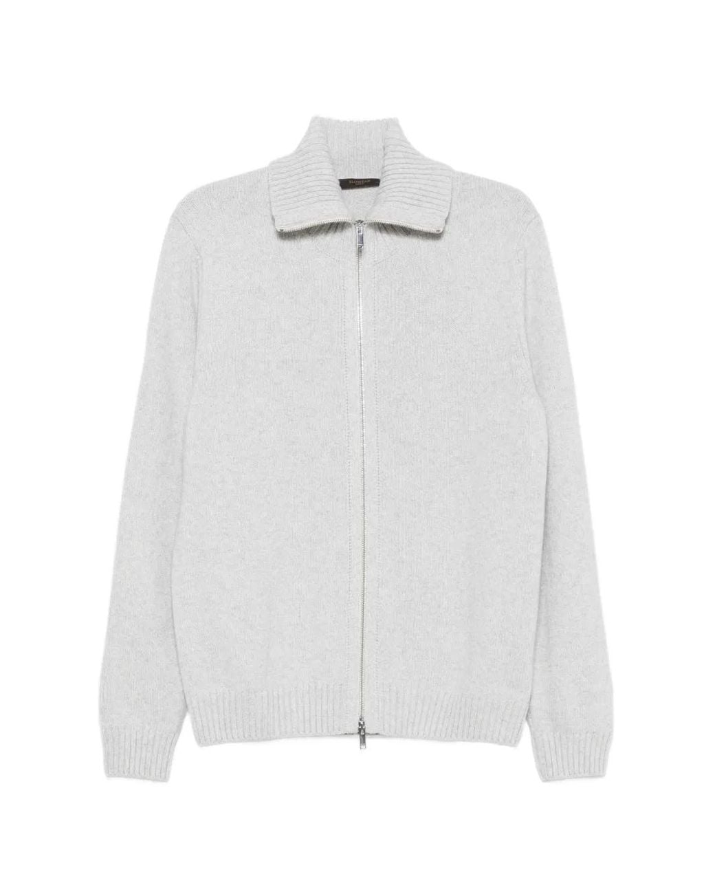 Zanone White Zip-Up Ribbed-Collar Cardigan for men