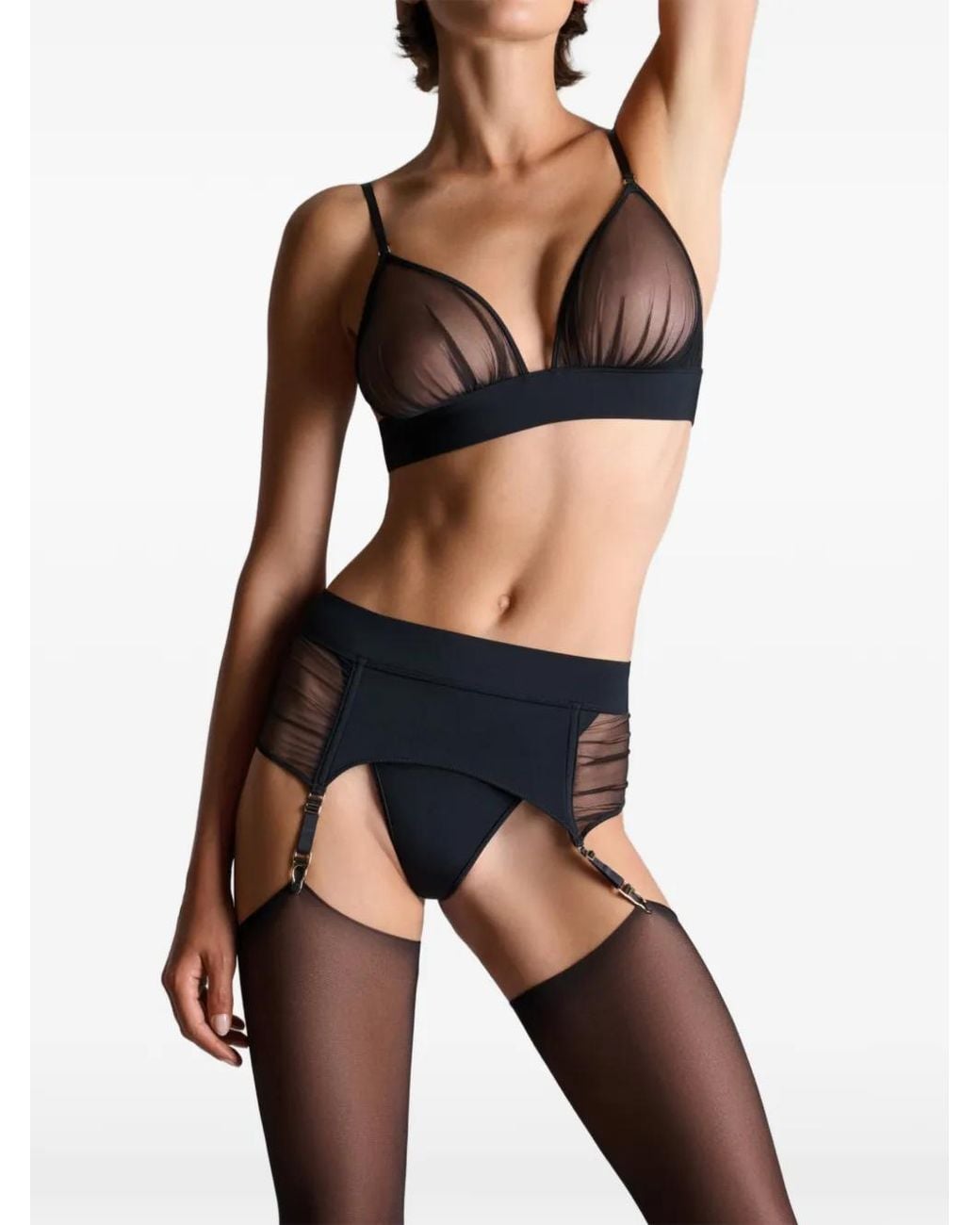 Scandale Black Nuit Fauve Mesh-Panel Suspender Belt