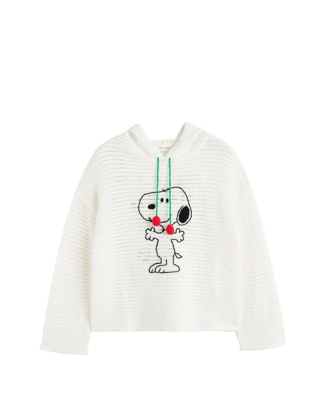 Chinti & Parker White Snoopy Crochet Cotton Hoodie Sweater
