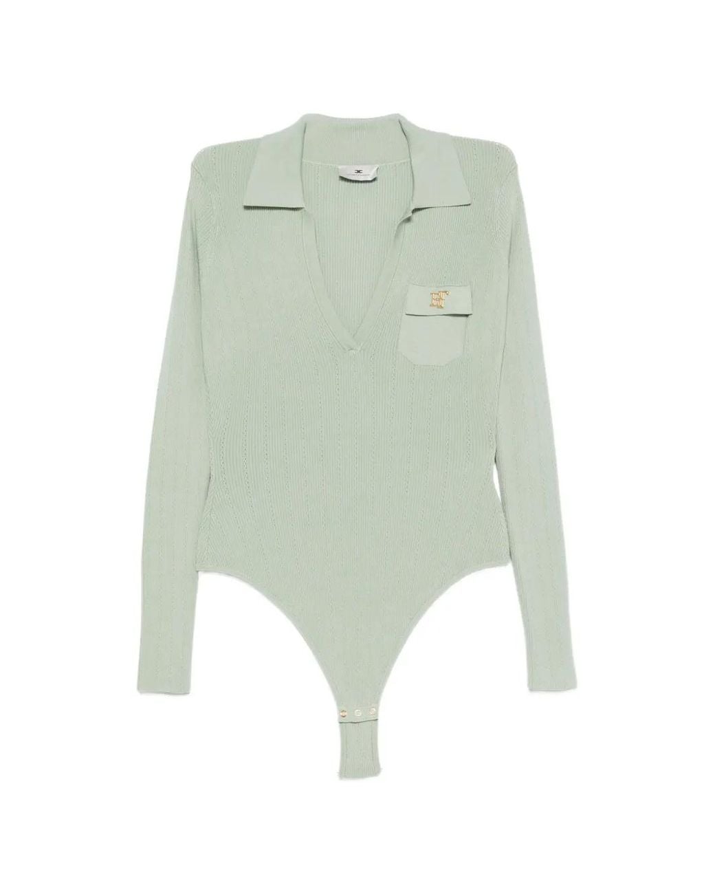 Elisabetta Franchi Green Knit Bodysuit With Openwork Embroideries