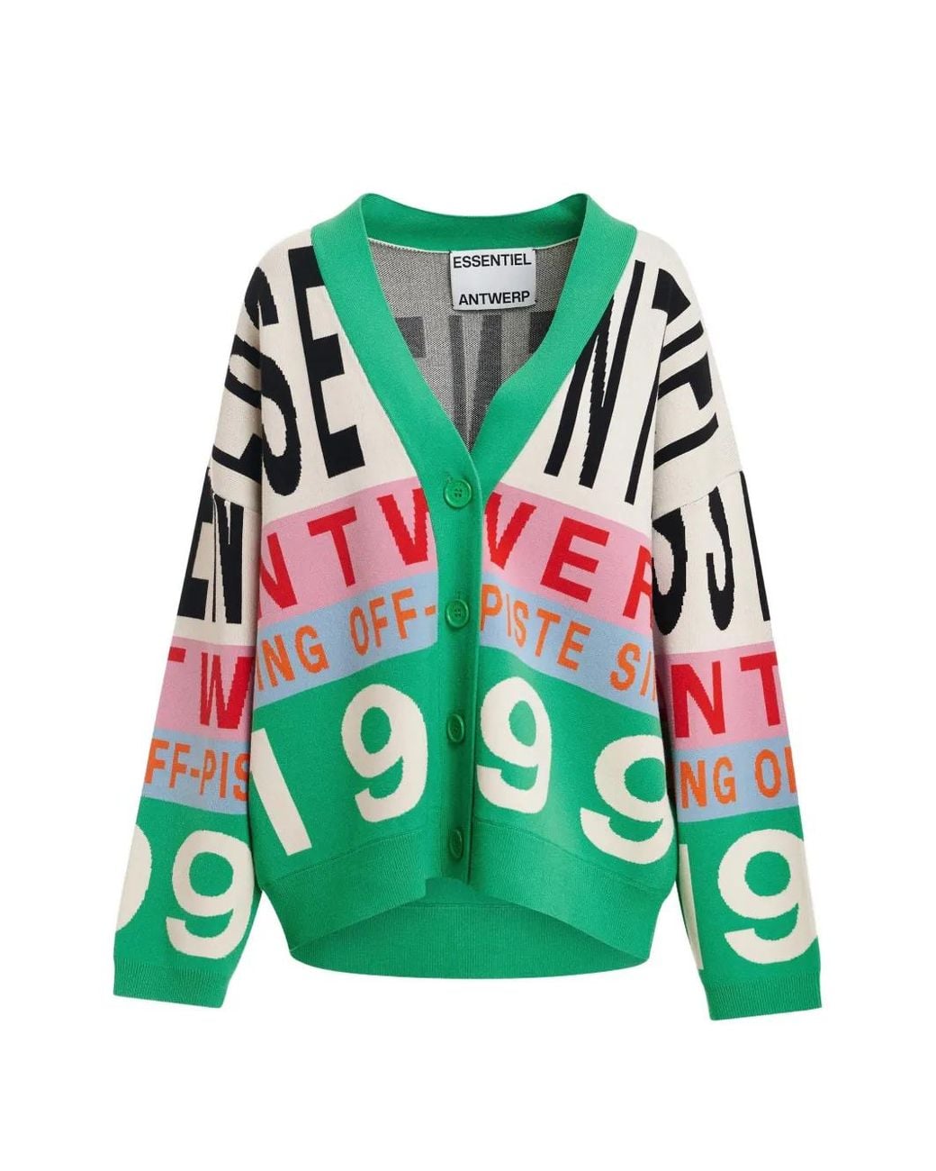 Essentiel Antwerp Green Kreezer Numeric-Motif Cardigan