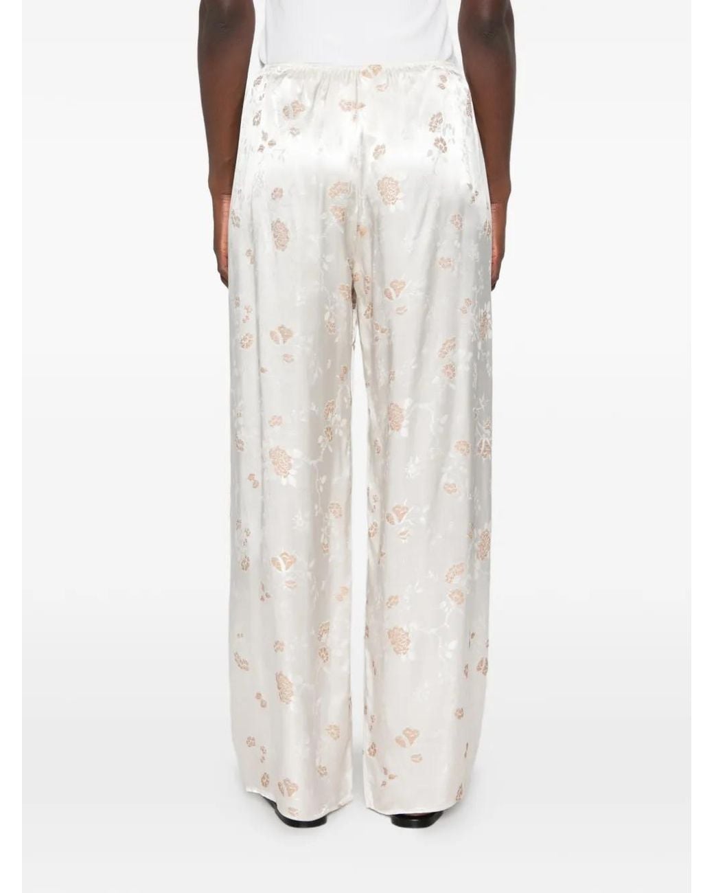 Doen White Lavona Floral-Jacquard Trousers
