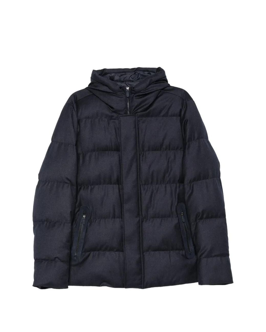 Alberto Gozzi Blue Hooded Quilted Wool Jacket for men