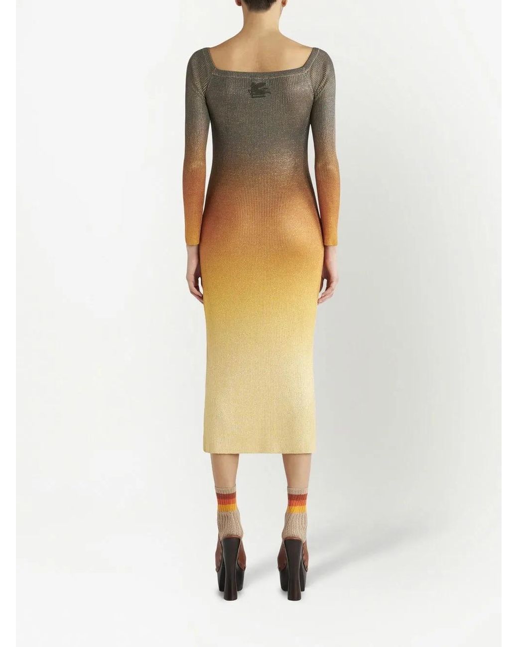 Etro Yellow Gradient-Effect Ribbed-Knit Dress