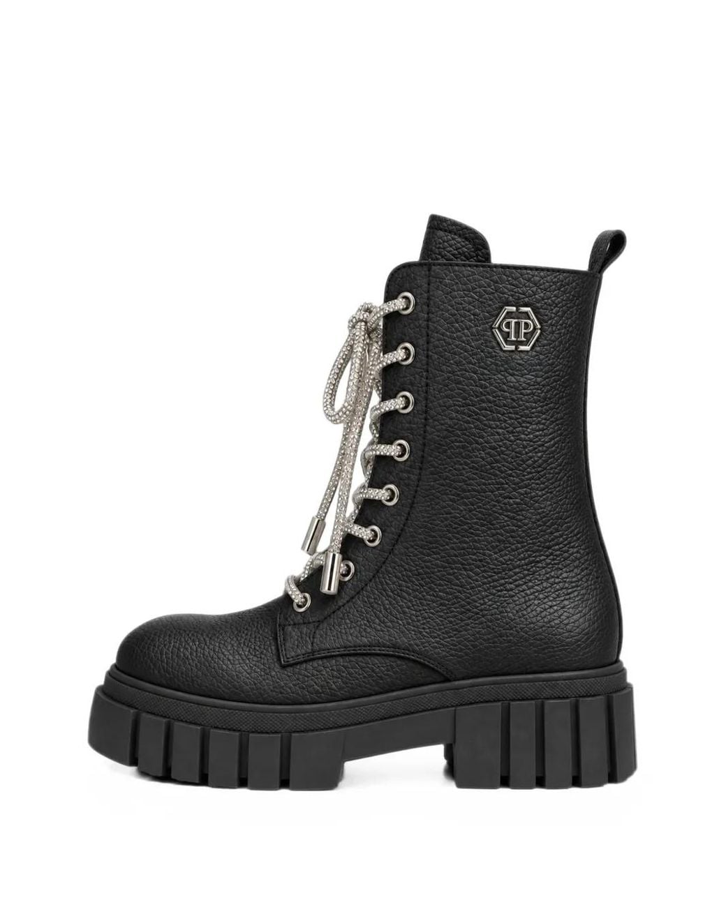 Philipp Plein Black Crystal-Embellished Leather Boots
