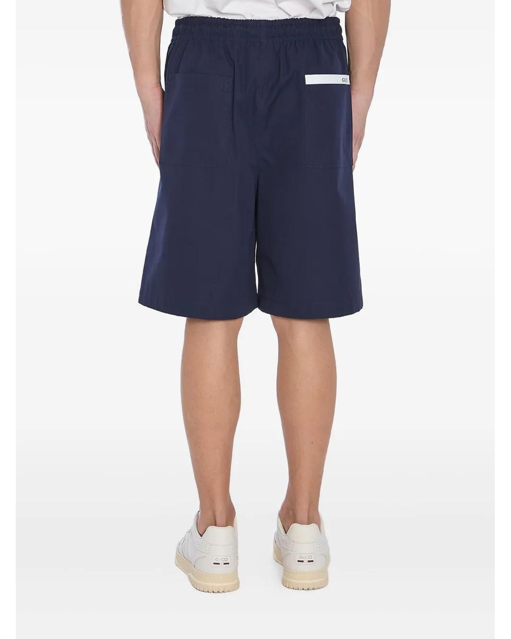 Gucci Blue Embroidered Drawstring Cotton-Poplin Shorts for men