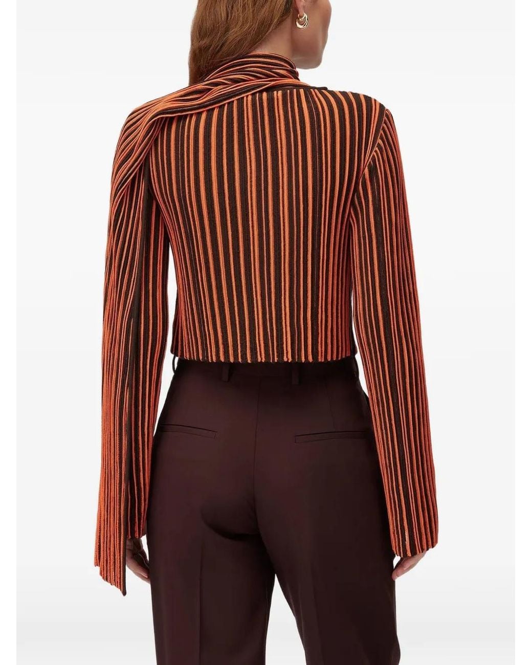 RETORI Brown Striped Scarf-Detail Blouse