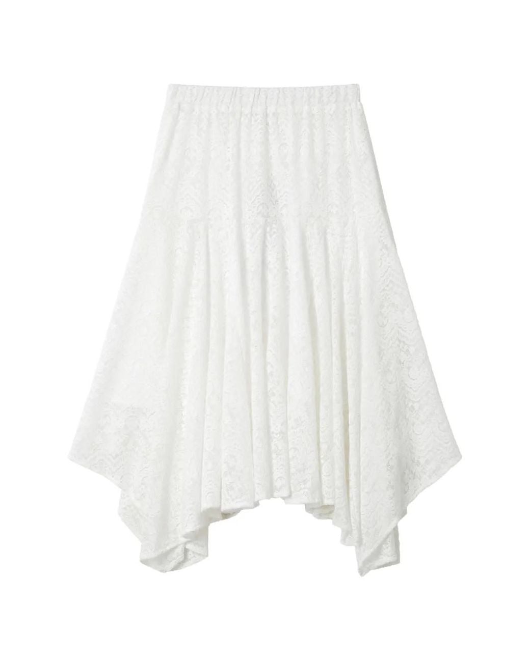 B+ AB White Lace Handkerchief-Hem Midi Skirt