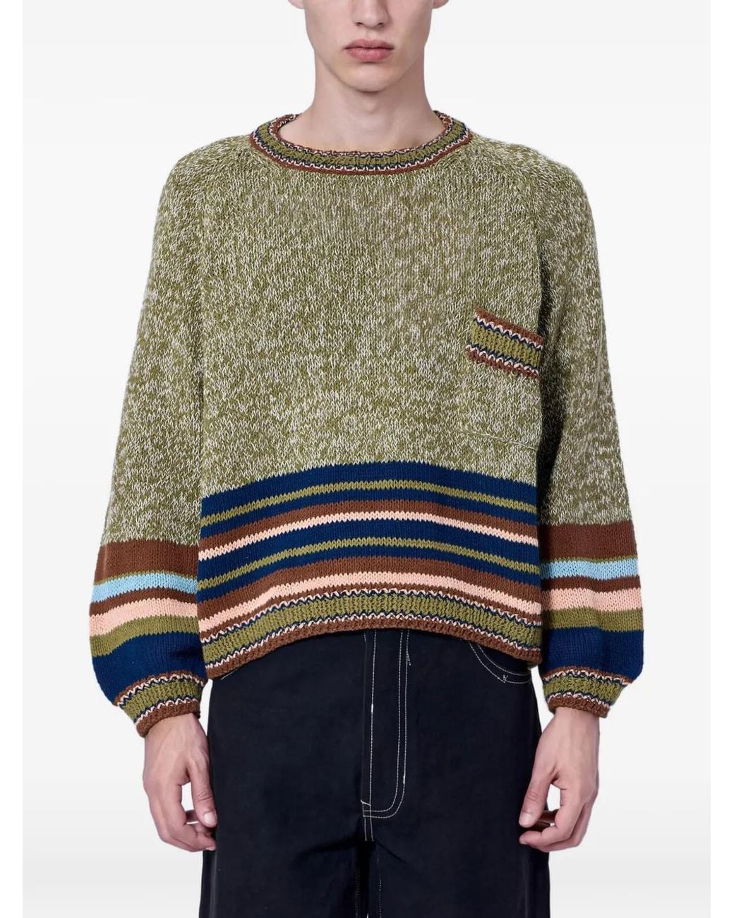 STORY mfg. Gray Textured-Knit Striped Sweater for men