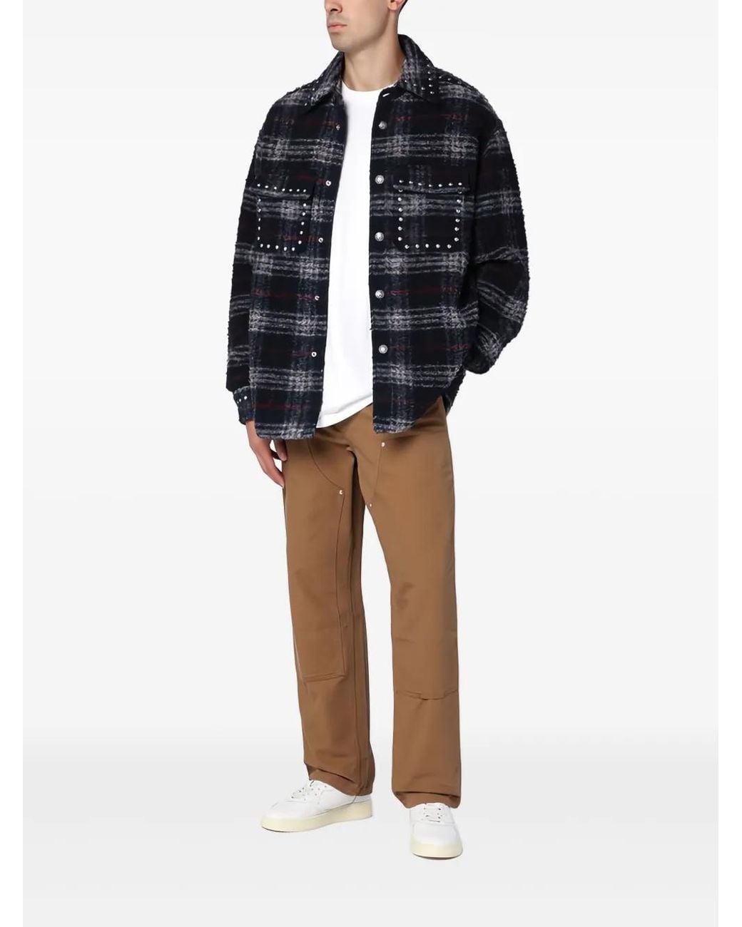 Palm Angels Blue Checked Shirt Jacket for men