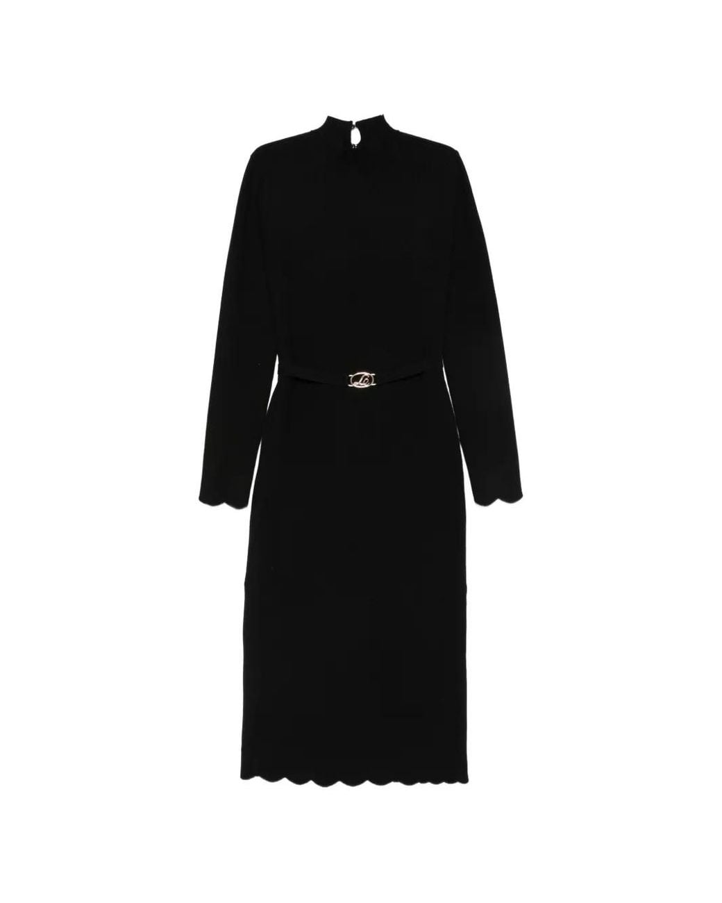 Twinset Black Belted Scallop-Edge Midi Dress
