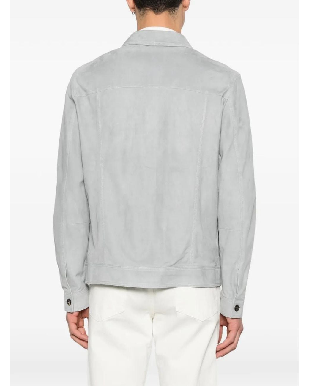 Eleventy Gray Buttoned Suede Jacket for men