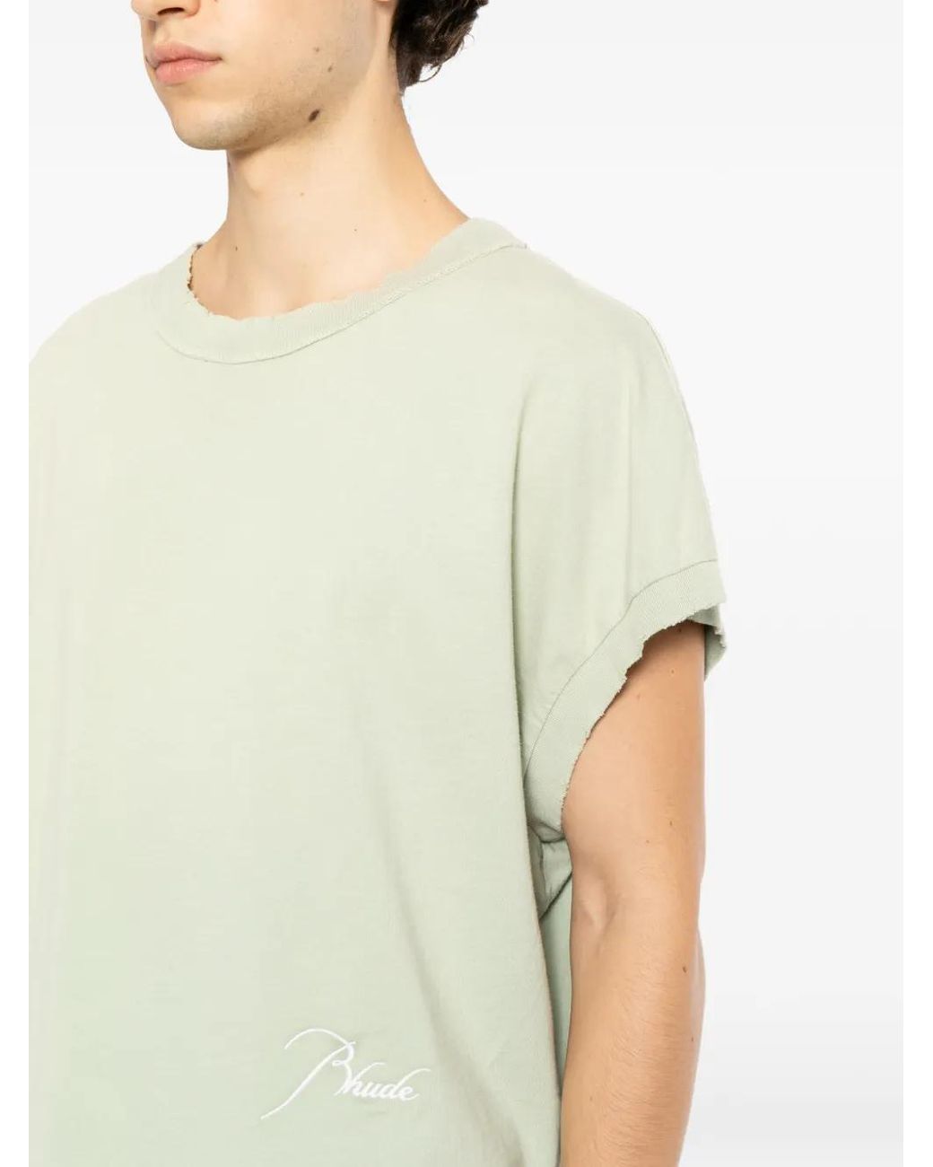 Rhude Green Classique Cutoff Sleeve Tee for men