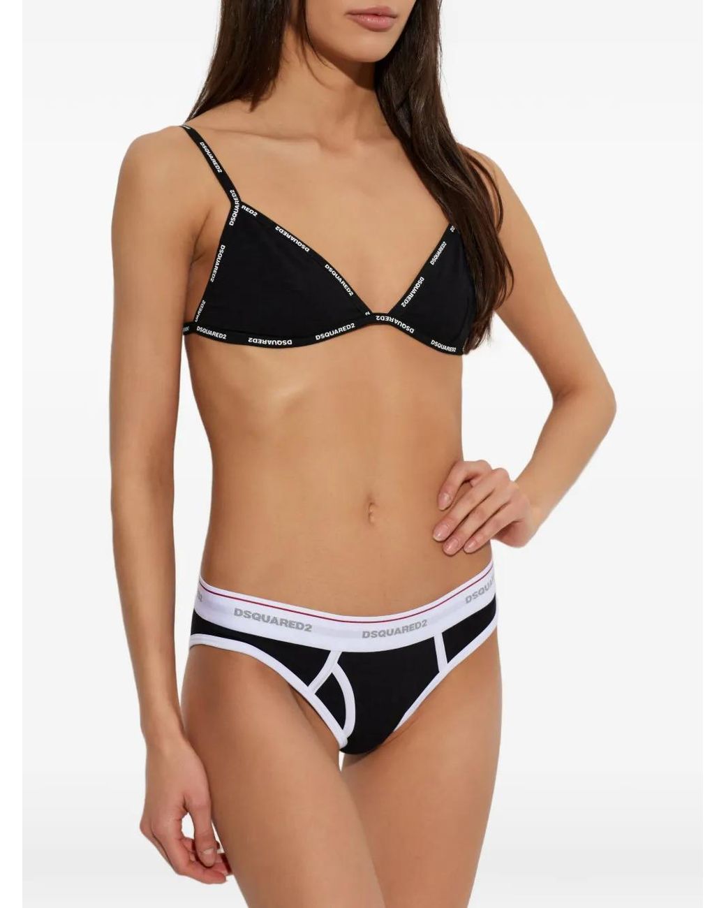 DSquared² Black Logo-Print Triangle Bra