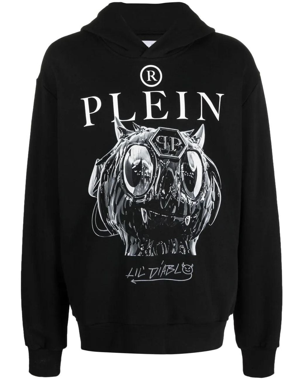 Philipp Plein Black Graphic-Print Pullover Hoodie for men