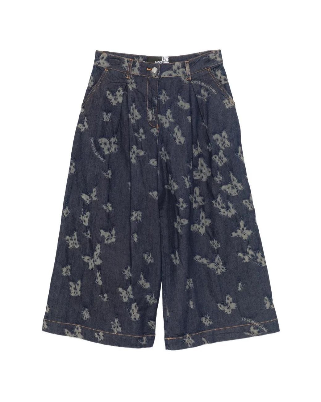 Love Moschino Blue Butterfly-Print Cropped Jeans