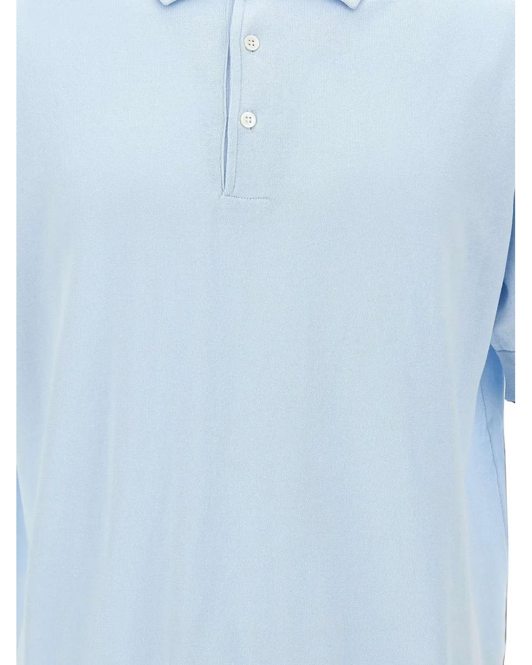 FILIPPO DE LAURENTIIS Blue Cotton-Crepe Short-Sleeve Polo Shirt for men