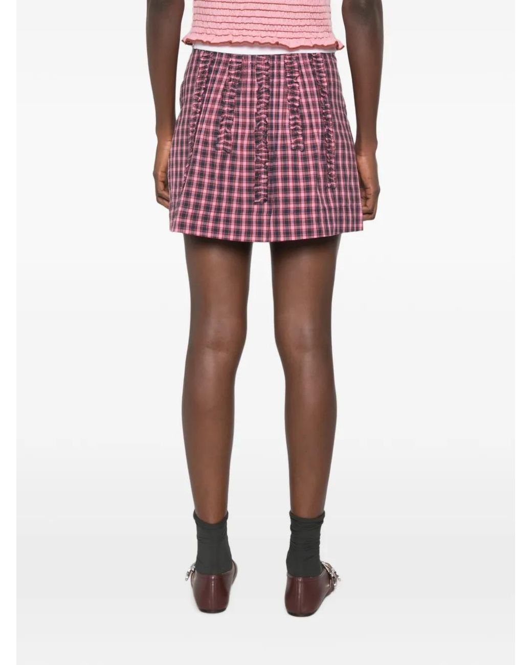 Damson Madder Red Glinda Ruffled Checked Mini Skirt