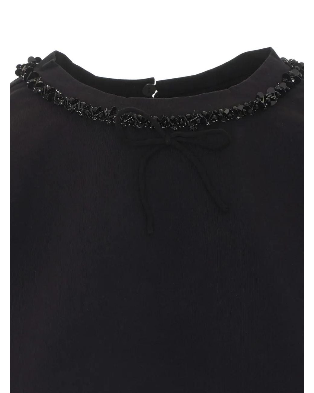Twinset Black Sequin-Embellished Bow-Detail T-Shirt