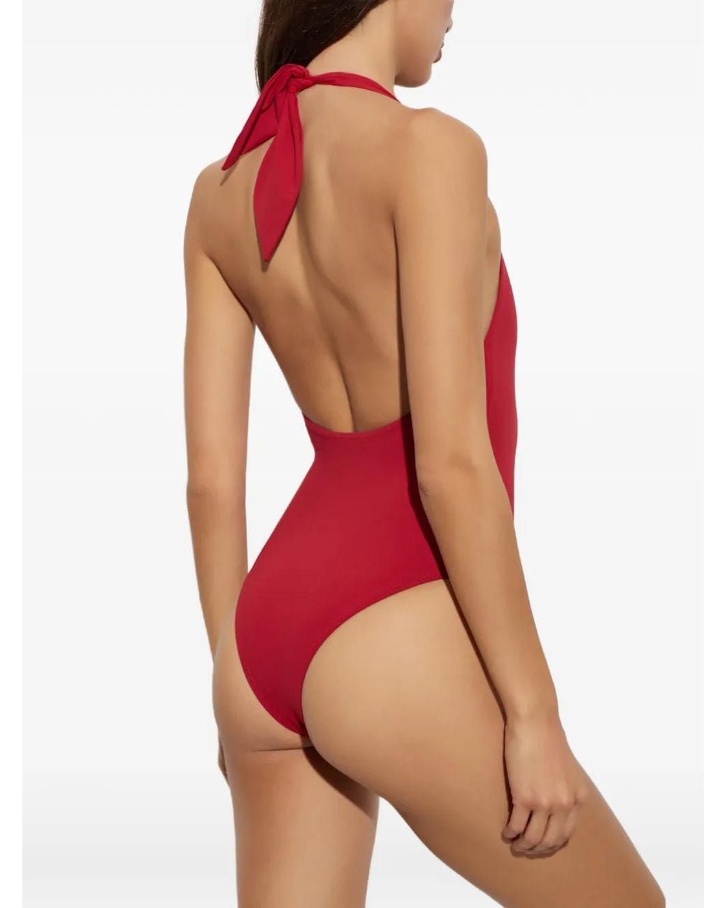 Balmain Red Maillot De Bain Dos Nu À Logo
