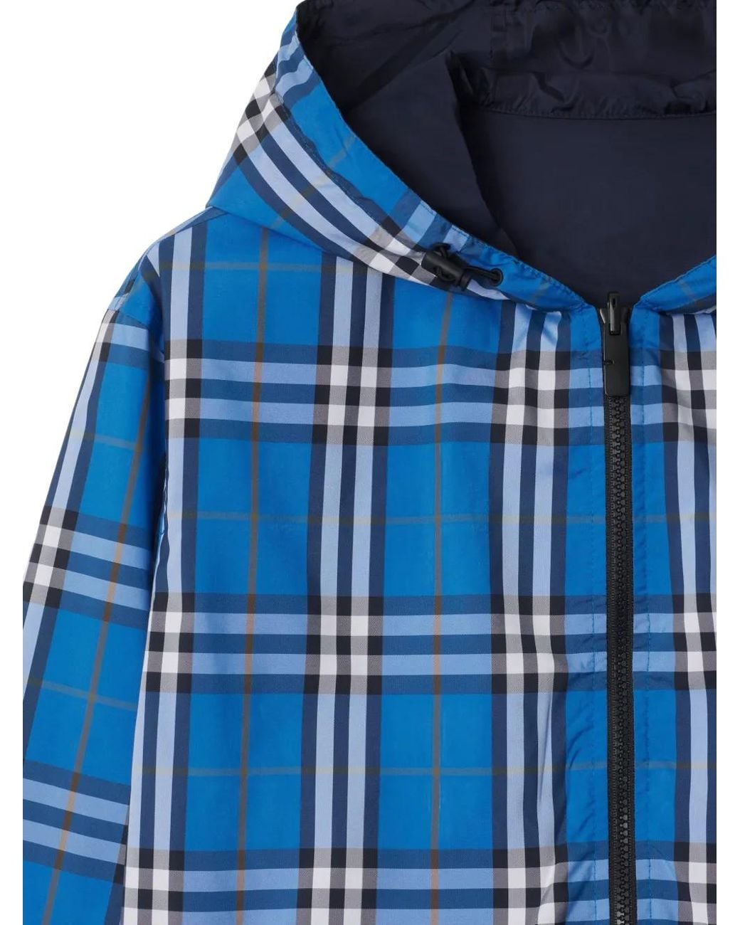 Burberry Blue Reversible Check Hooded Jacket for men