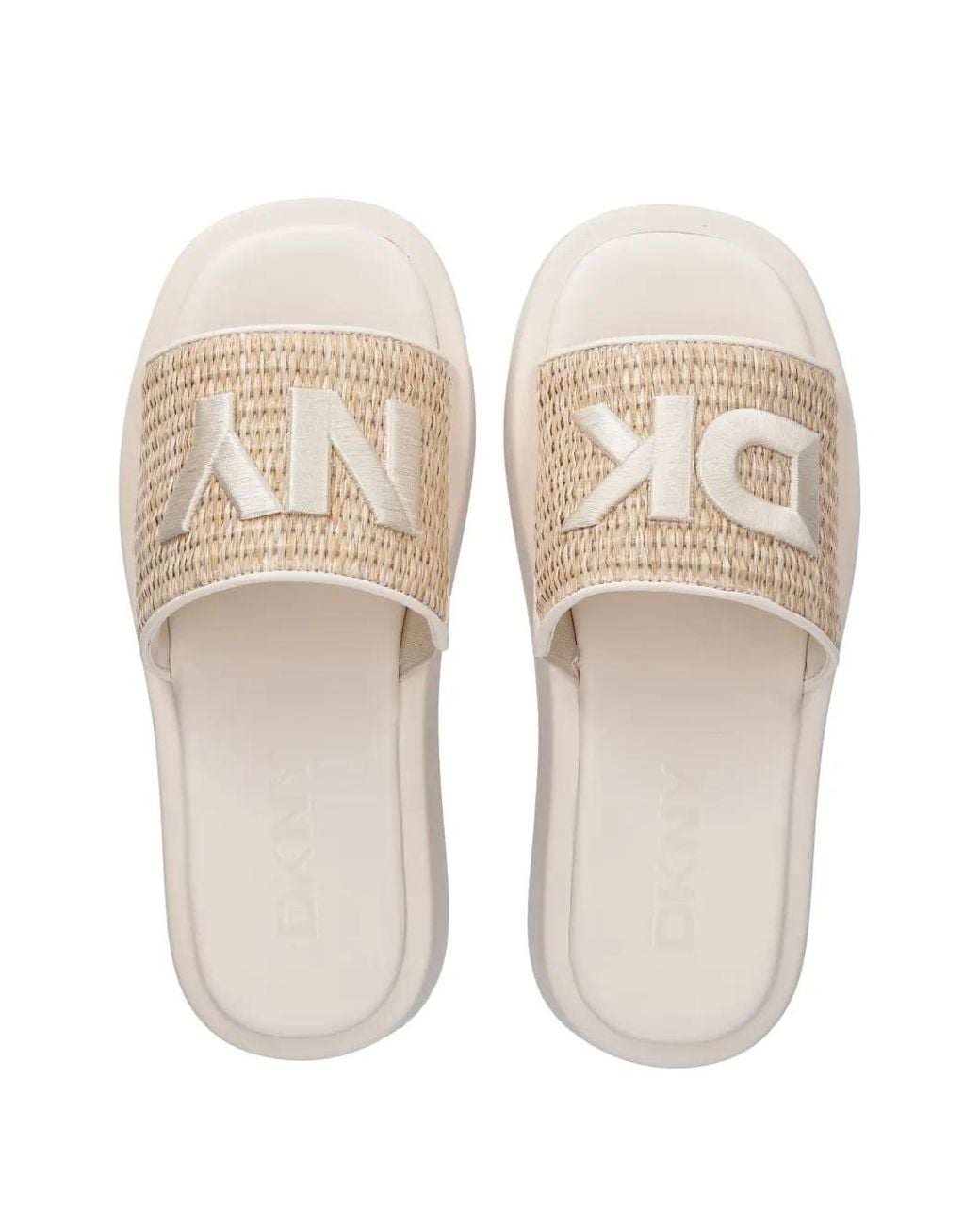 DKNY White Logo-Patch Woven Slides