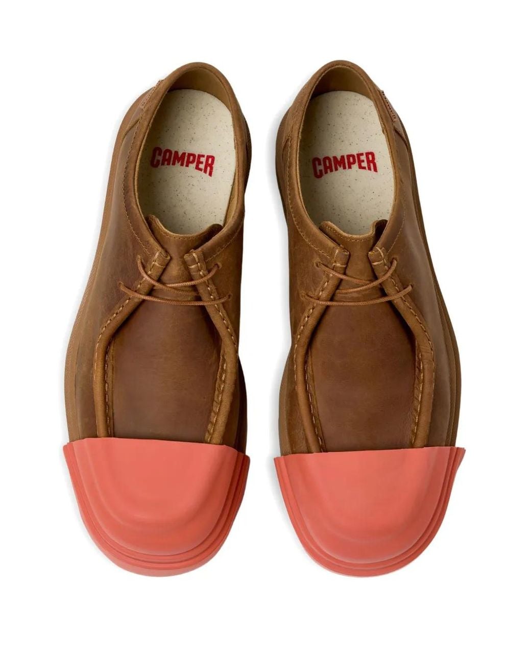 Camper Brown Lace-Up Leather Toe-Cap Shoes for men