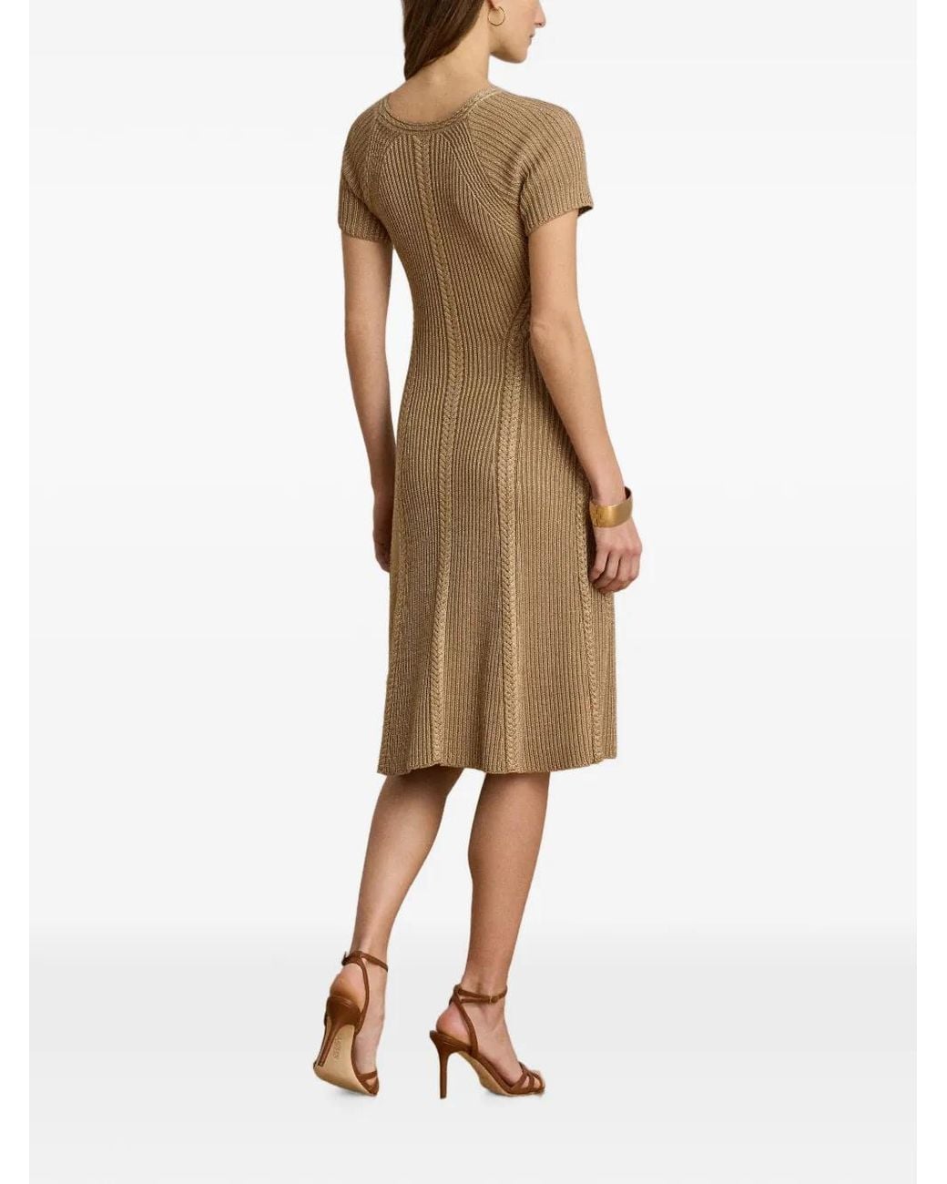 Ralph Lauren Natural Robe Nervurée En Maille Torsadée À Coupe Mi-Longue