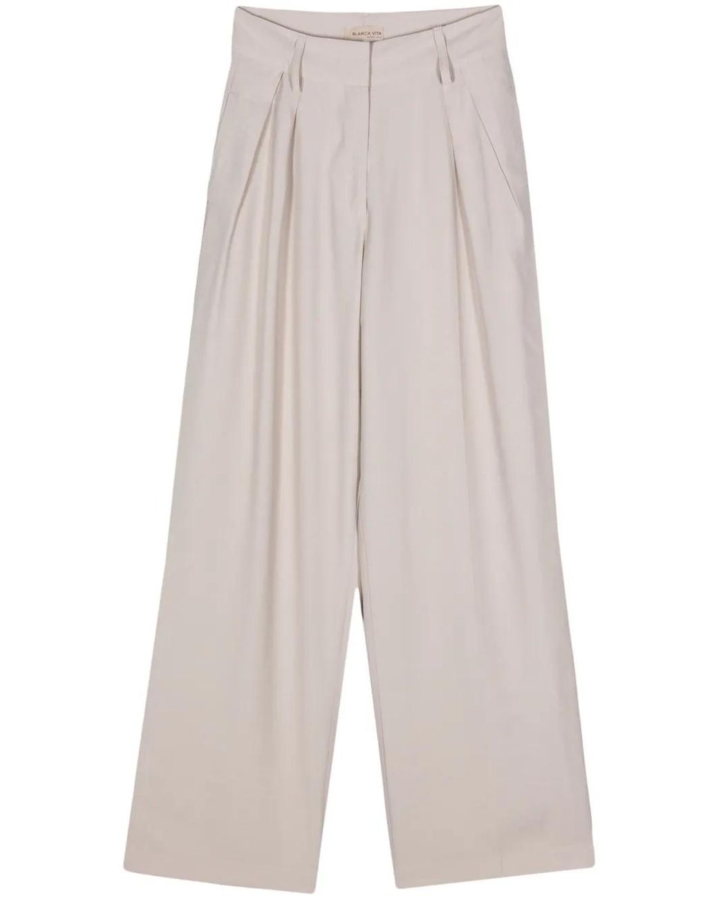 Blanca Vita White Darted Wide-Leg Trousers