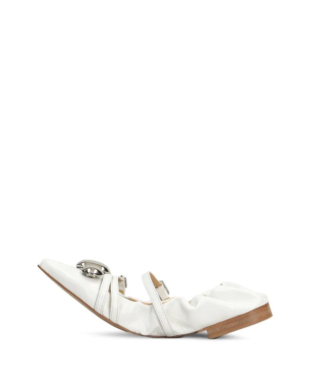 Alchimia White Buckle-Strap Ballet Flats