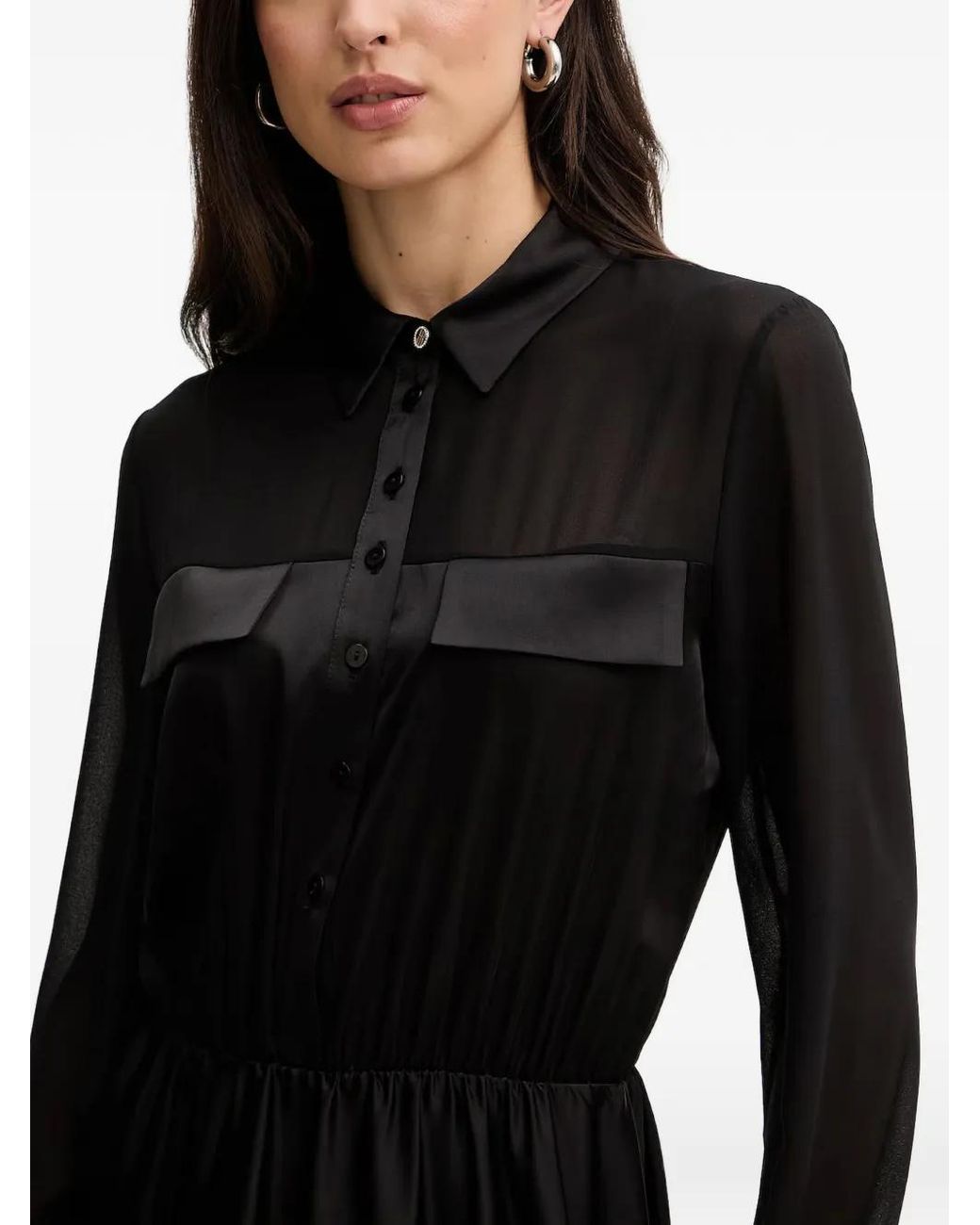 Fracomina Black Button-Up Silk-Satin Midi Dress