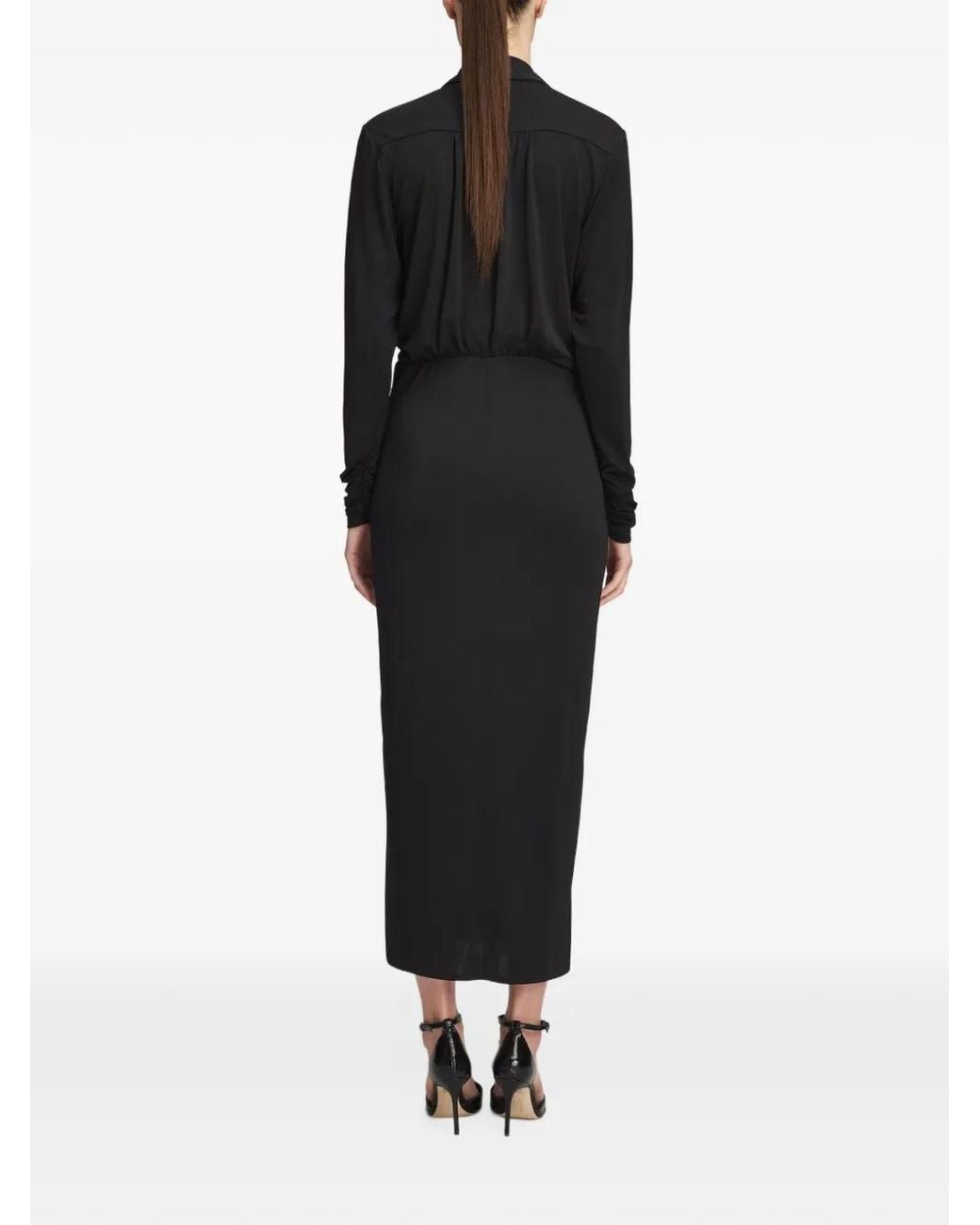 Cinq À Sept Black Seferina Gathered Long-Sleeve Maxi Dress