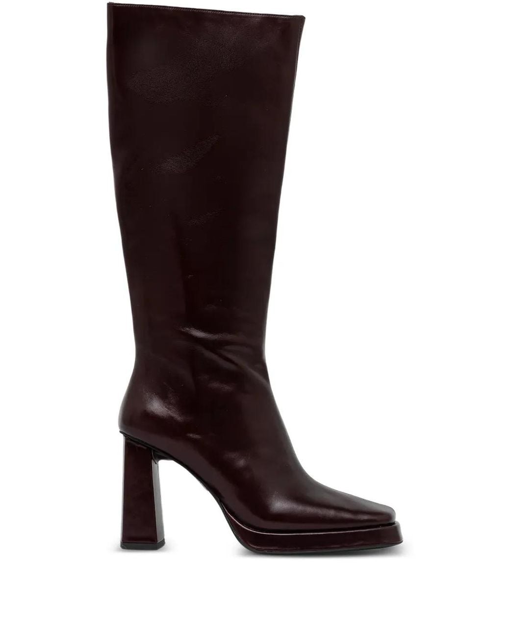 Jeffrey Campbell Brown Maximal-3 Square-Toe Heeled Knee-High Boots