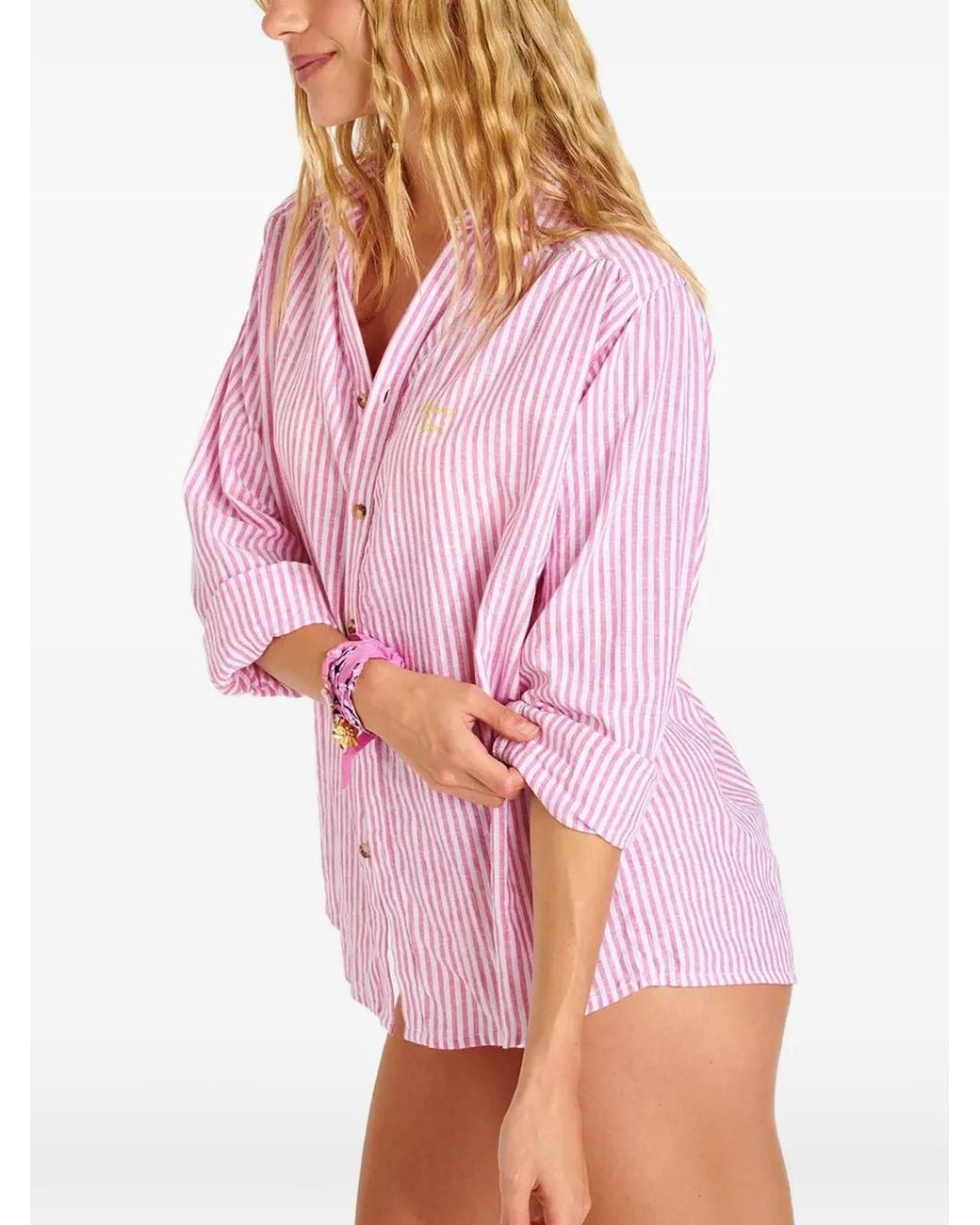 Banana Moon Pink Knight Varkala Striped Embroidered Shirt