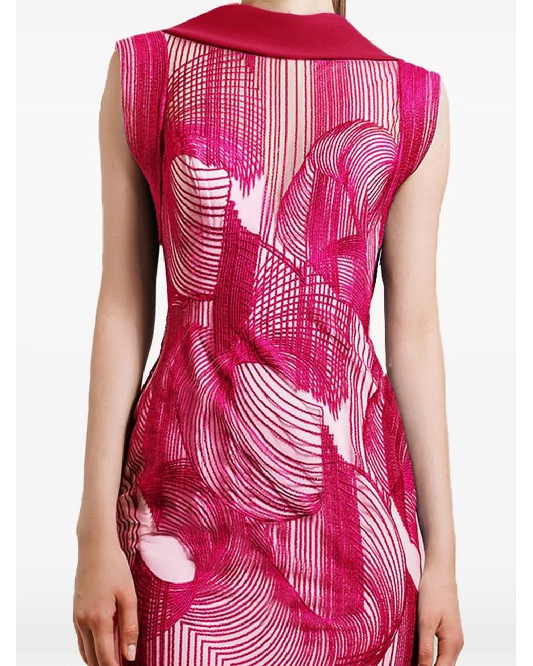 Gemy Maalouf Pink Embroidered-Pattern Floor-Length Dress