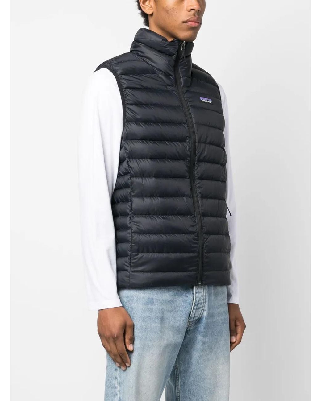 Patagonia Blue Logo-Patch Feather-Down Gilet for men