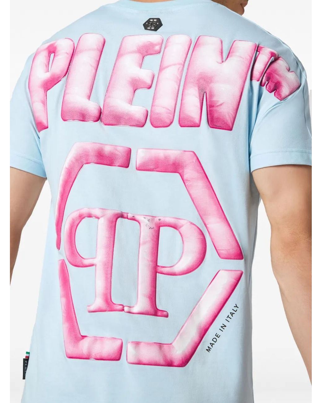 Philipp Plein Blue Hexagon Logo-Print Cotton T-Shirt for men