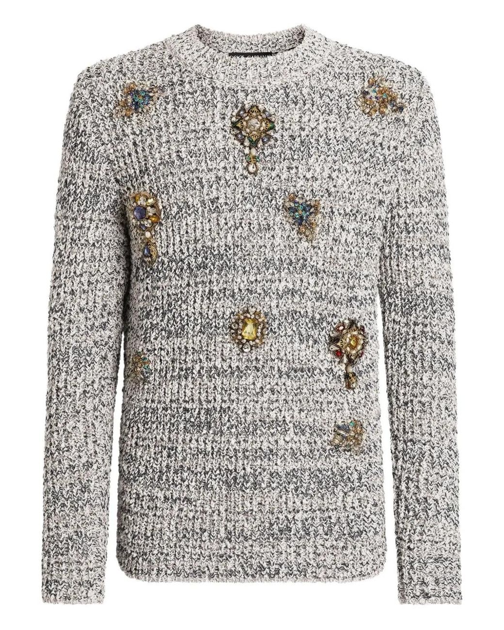 Dolce & Gabbana Gray English Rib Knit Pullover for men