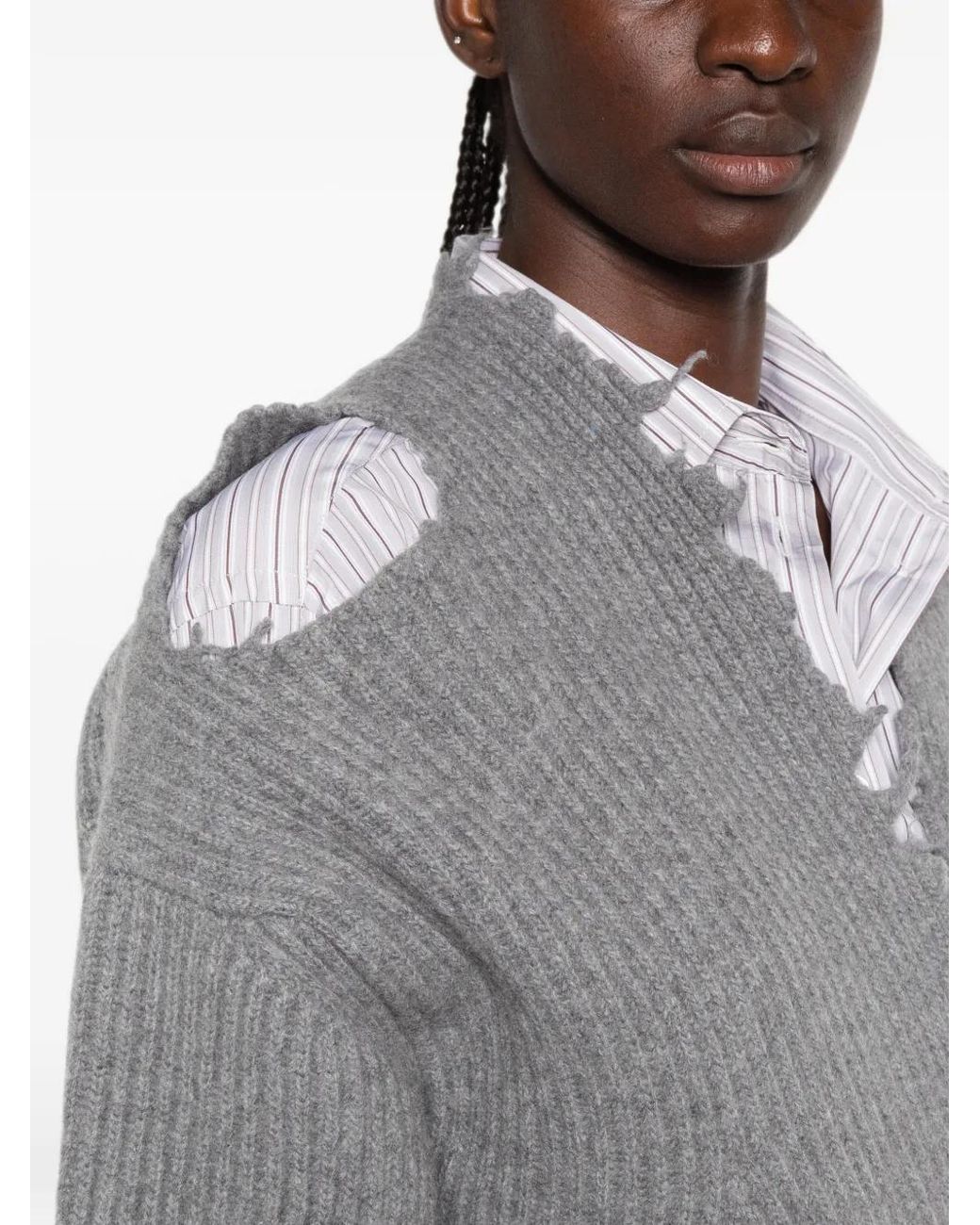 Haikure Gray Cardigan Côtelé À Effet Usé