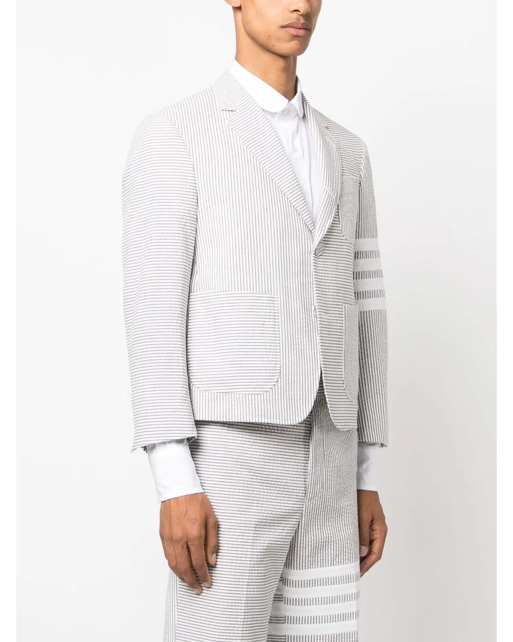 Thom Browne White Striped Single-Breasted Blazer for men