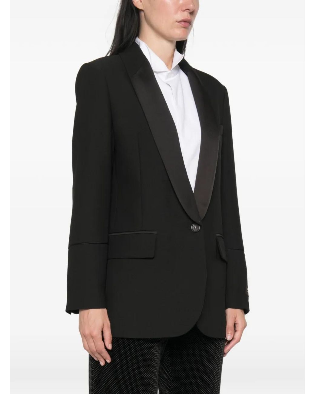 ERMANNO FIRENZE Black Satin-Lapel Single-Breasted Jacket
