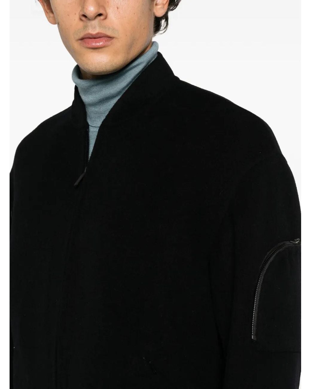 Hevò Black Zip-Up Wool Jacket for men