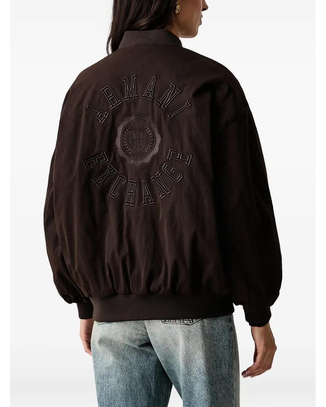 ARMANI EXCHANGE Black Blouson Logo-Embroidered Bomber Jacket