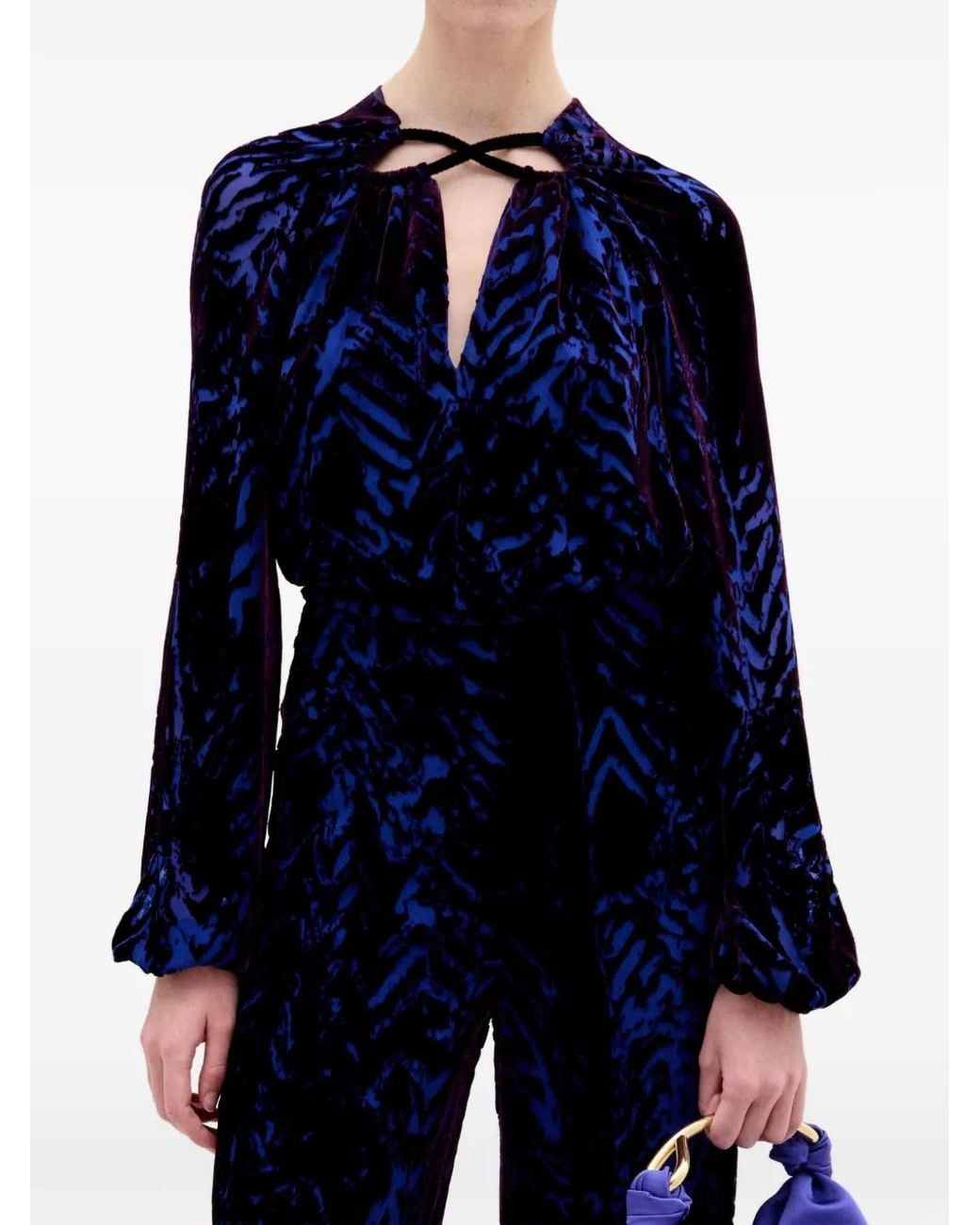 Silvia Tcherassi Blue Ximena Velvet Blouse