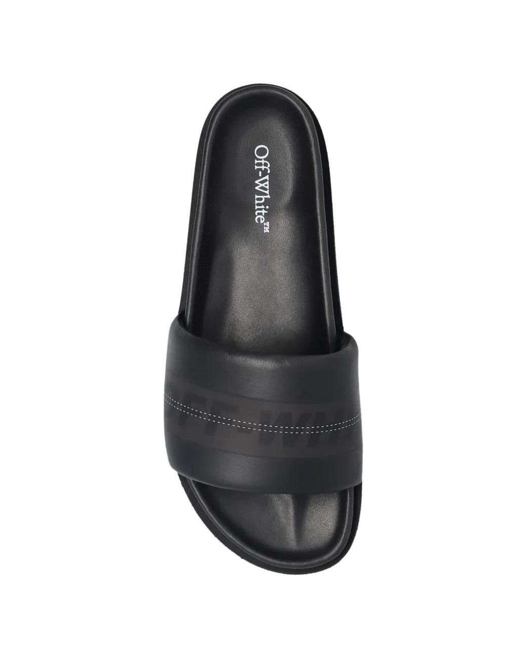 Off-White c/o Virgil Abloh Black Logo-Print Leather Slides