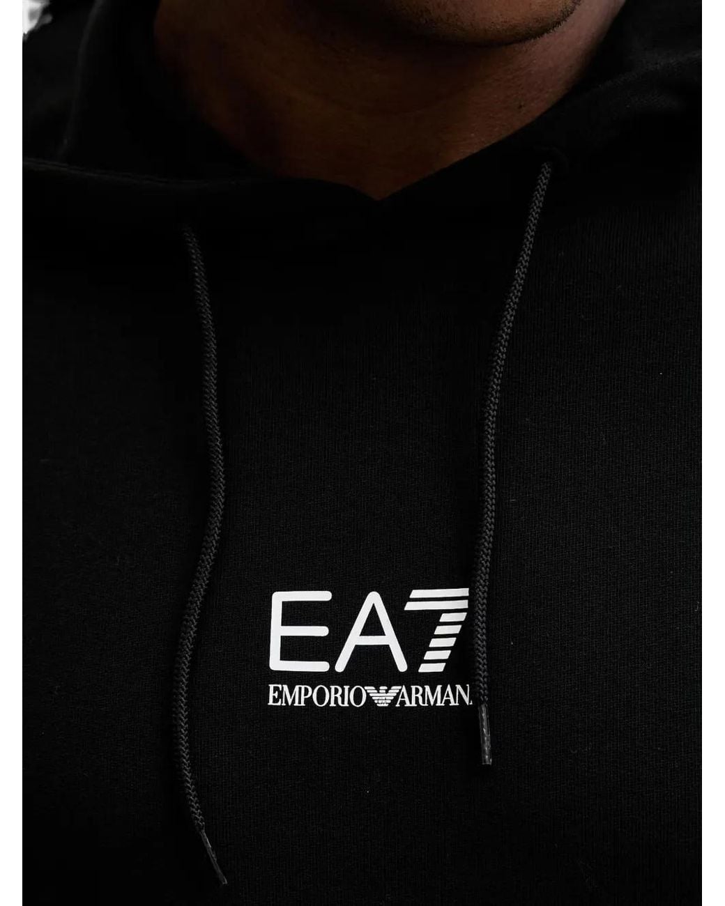 EA7 Black Graphic-Print Drawstring Hoodie for men